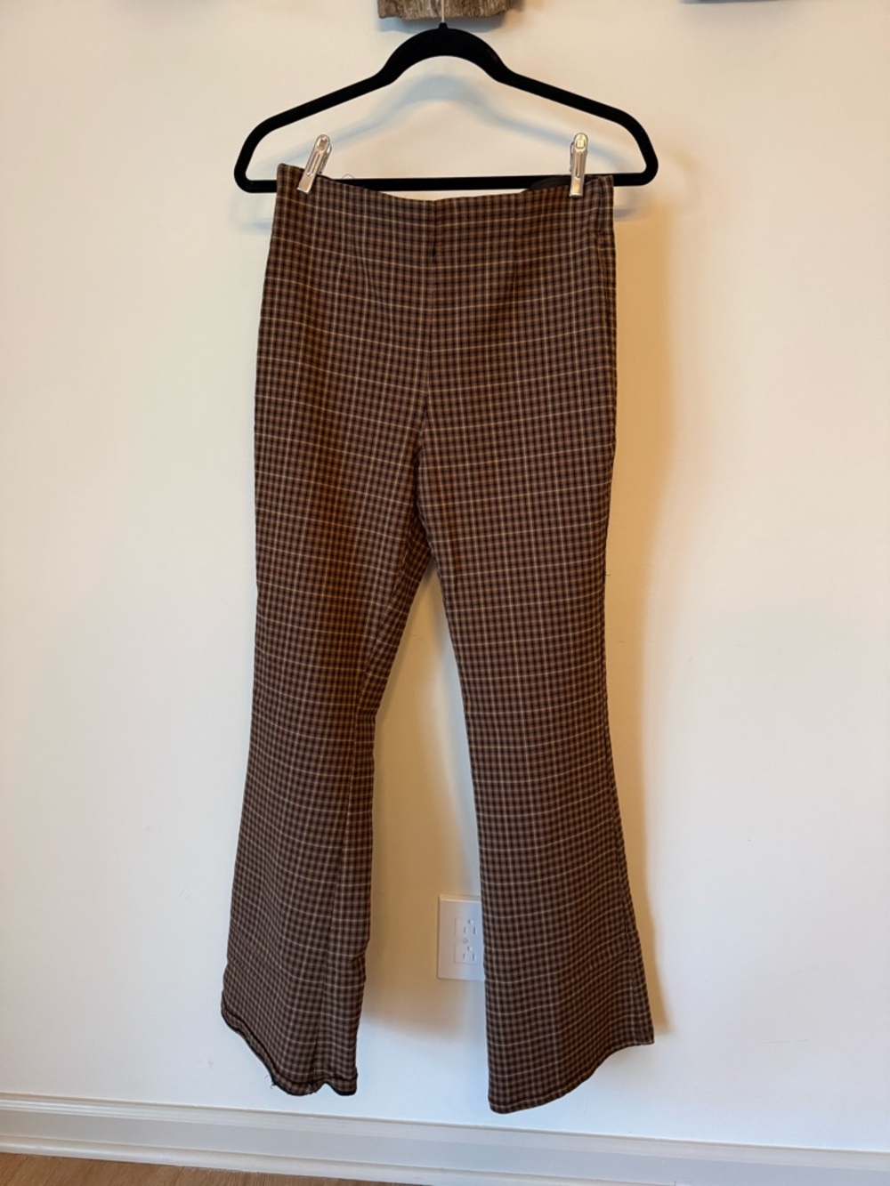 Garage Brown Plaid Flare Pants Y2K Bootcut Check High Rise Trouser L